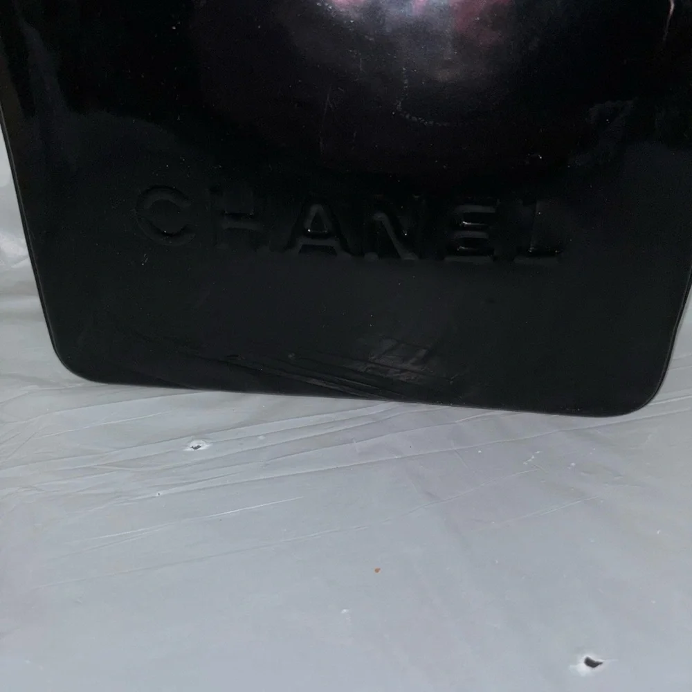 Authentic Chanel Black Patent Logo Tote Bag